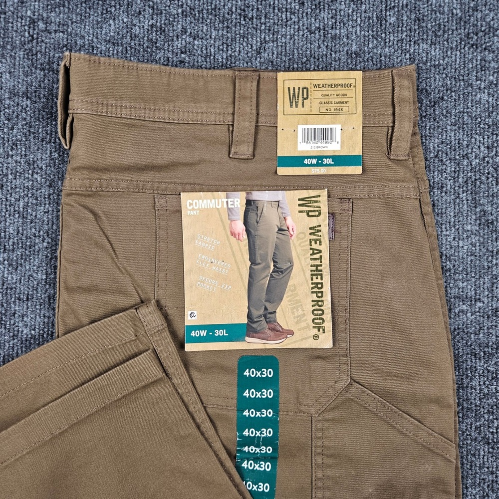 Weatherproof Commuter Pant Men's 40x30 Brown Tan Stretch Flex Waist Techwear